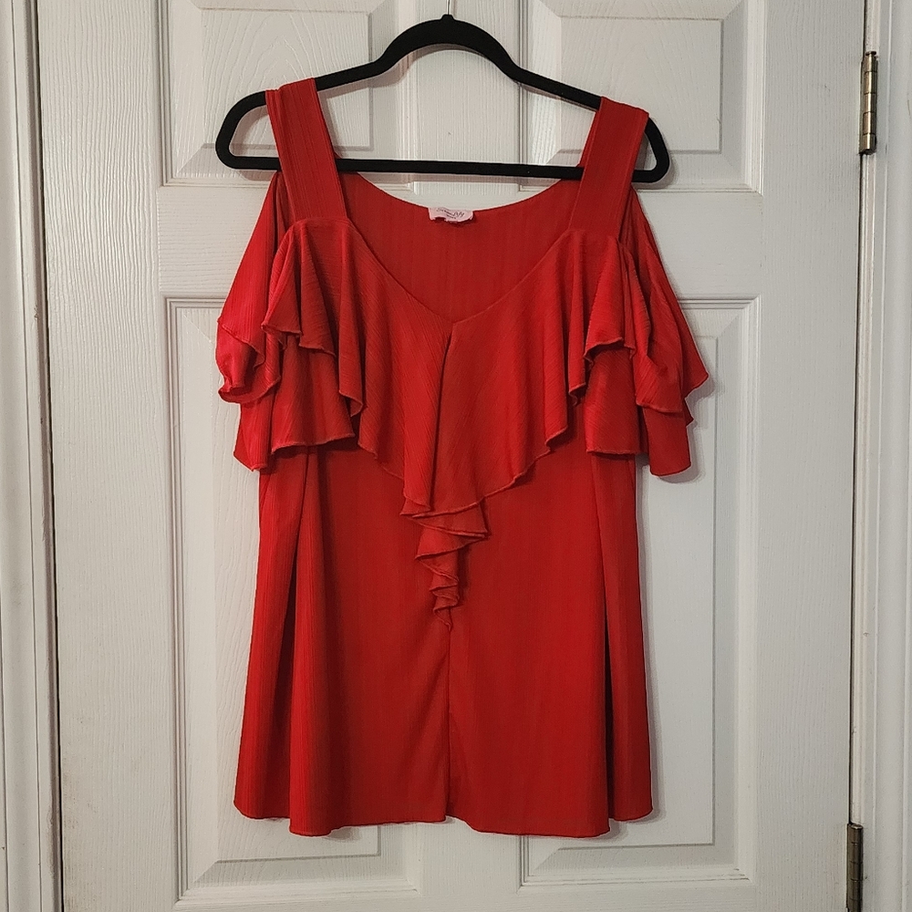 SIREN LILY Elegant Red Ruffle Off-Shoulder Top 1X